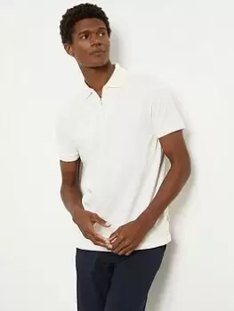 Image of Burton Menswear London Burton Slim Fit Plain Zip Polo, Ecru, Size L, Men