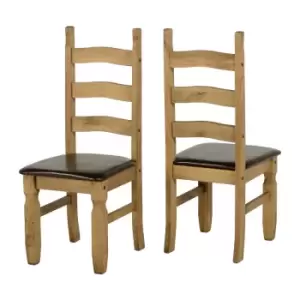 Image of Corona Mexican Waxed Pine & Black Faux Leather Dining Chairs, Set of 2 - Seconique