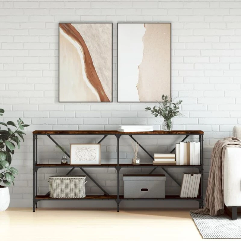 Image of Vidaxl Console Table Smoked Oak 160X30X75cm Engineered Wood And Iron, Brown 832850