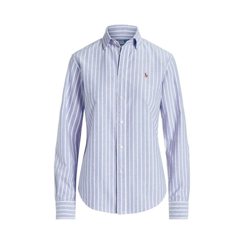 Image of Polo Ralph Lauren Womens Charlotte Stripe Long Sleeve Oxford Shirt Harbor/White female 8 (XS)