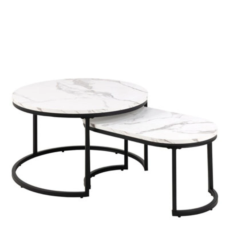Image of Furniture To Go Spiro Coffee Table Set With White Marble Melamine Top & Black Legs