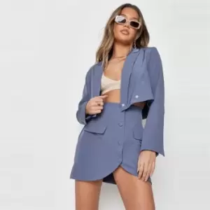 Image of Missguided Tailored Button Front Mini Skirt - Blue