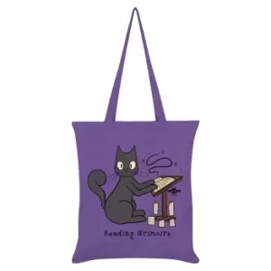 Image of Spooky Cat Reading Grimoire Tote Bag (One Size) (Violet)