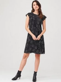 Image of Wallis Speckled Spot Frill Fit & Flare Dress - Mono, Mono, Size 12, Women
