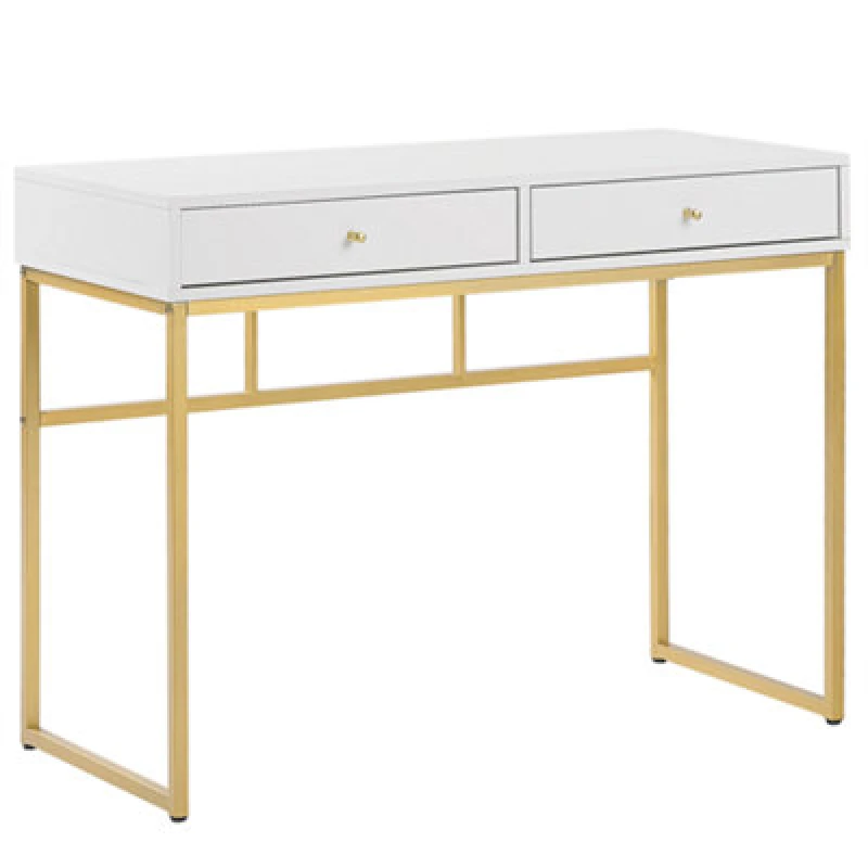 Image of Beliani Console Table Home Office Desk Daphne White/ Gold 100 Cm 48cm With Storage