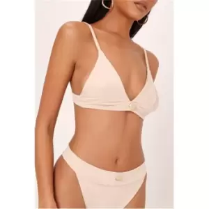 image of I Saw It First Champagne Bikini Top With Gold Button Detail - White