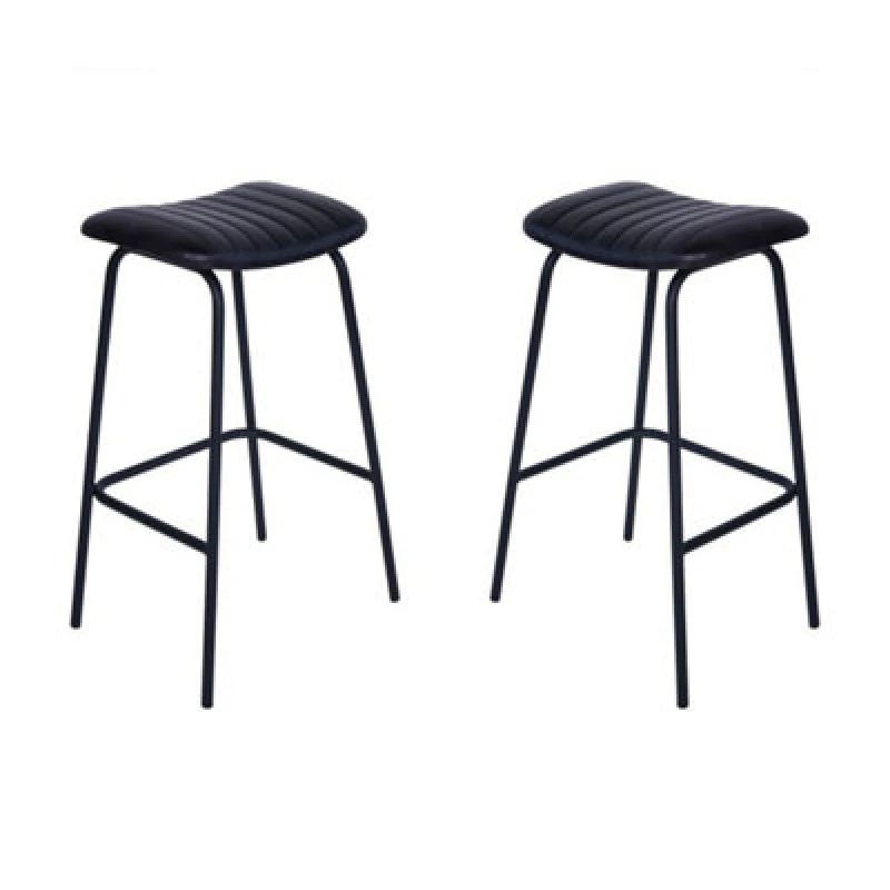 Image of Buttercup Farm Pair Of Arthur Leather Bar Stools - Iron/leather/foam - L38 X W47 X H77cm - Charcoal