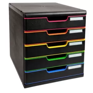 Image of Exacompta Modulo A4 ECOBlack, 5 Drawers, Black/Harlequin, Pack of 1