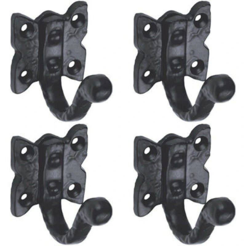 Image of Loops 4x Single Ornate Wardrobe Hook on Butterfly Backplate 47mm Proj Black Antique Black