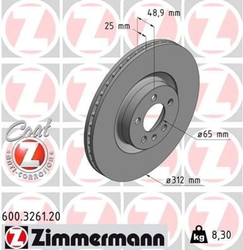 Image of ZIMMERMANN Brake disc ZIMMERMANN 600.3261.20
