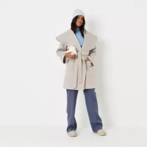 Image of Missguided Wrap Over Shawl Collar Coat - Beige