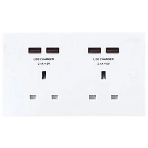Image of BG Twin 13A Plug Socket with 4 x USB Ports - White