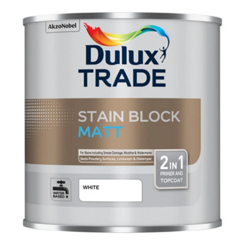 Image of Dulux Trade Stain Block Matt - White - 1L