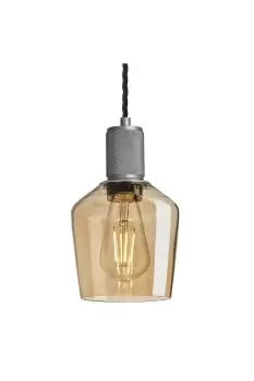 Image of Knurled Tinted Glass Schoolhouse Pendant, 5.5 Inch, Amber, Pewter Holder