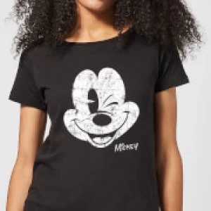 image of Disney Mickey Mouse Worn Face Womens T-Shirt - Black