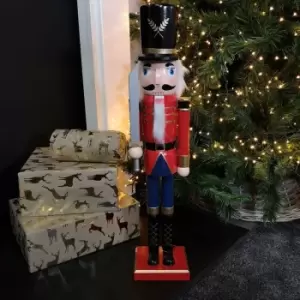 image of 60cm Traditional Wooden Christmas Nutcracker Soldier Decoration with Red Body