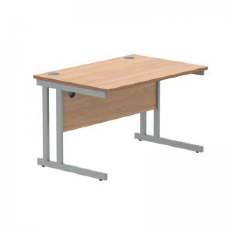 Image of Polaris Rectangular Double Upright Cantilever Desk 1200x800x730mm Norwegian Beech/Silver KF822050