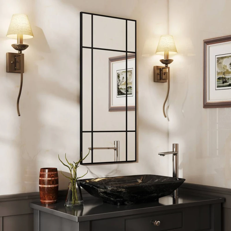 Image of HOMCOM Window Style Vanity Mirror 110 x 50cm Hanging Wall Mirror Black Size: 110 x 50cm Black Unisex 110 x 50 cm