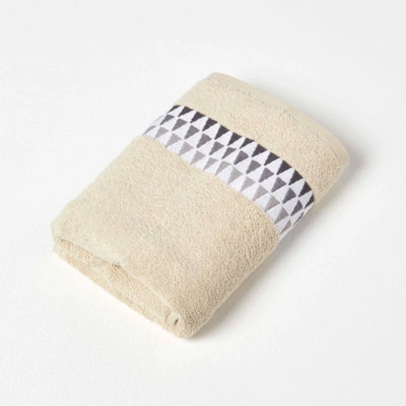 Image of Homescapes Geometric 100% Cotton Hand Towel, Beige