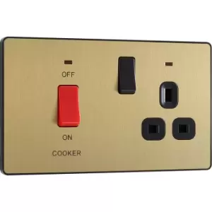 Image of BG Evolve Brushed (Black Ins) Cooker Control Socket, Double Pole Switch With LED Power Indicators in Brass Steel