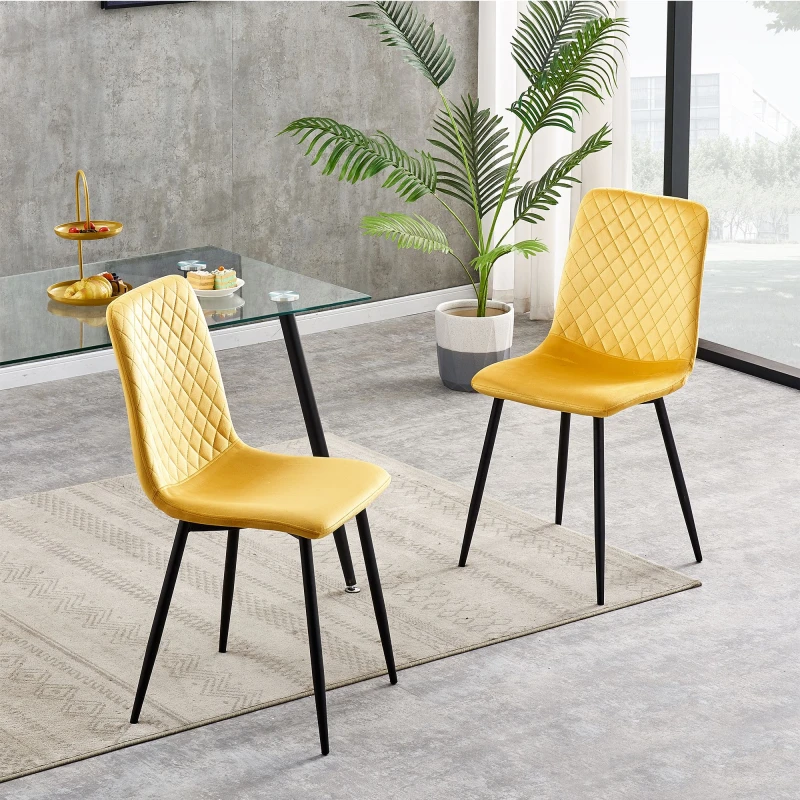 Image of MCC DIRECT Set of 2 Designer Velvet Fabric Dining Chairs Metal Legs Lexi Chairs yellow LX0219