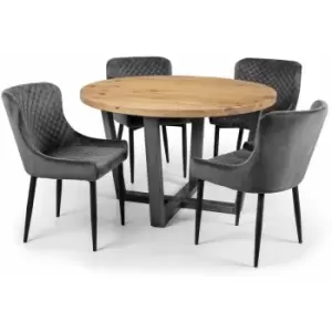 image of Julian Bowen Dining Set - Brooklyn Round Table & 4 Luxe Grey Velvet Chairs