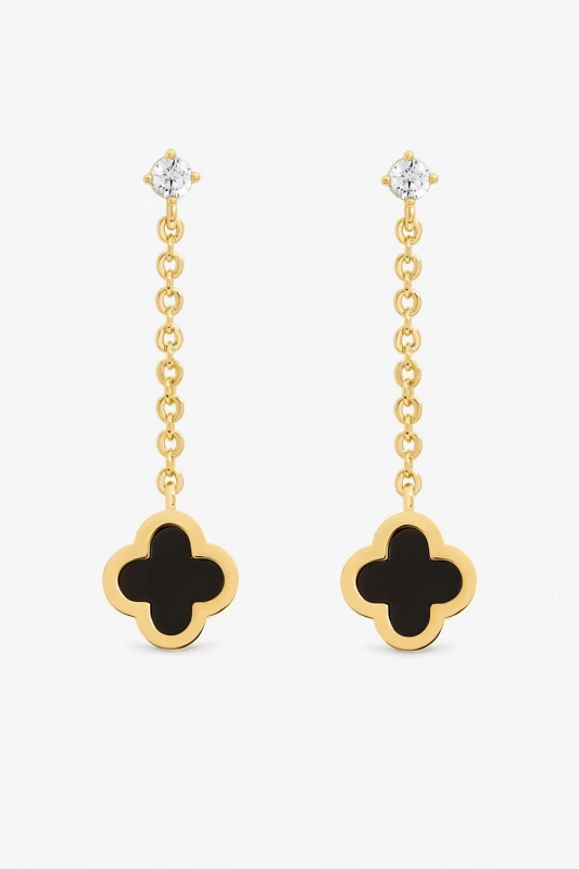 Image of Jon Richard Womens Gold Plated & Jet Clover Chain Drop Earrings Gold Female One Size