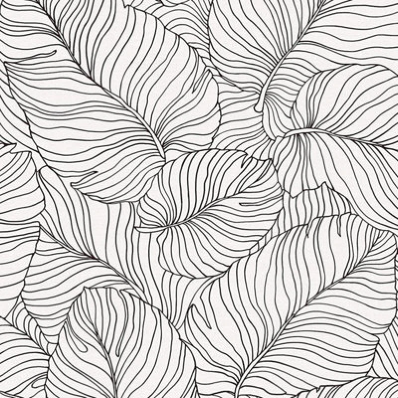 Image of Yes-Online Black White Leaf Wallpaper Grandeco Paste The Wall Textured Vinyl