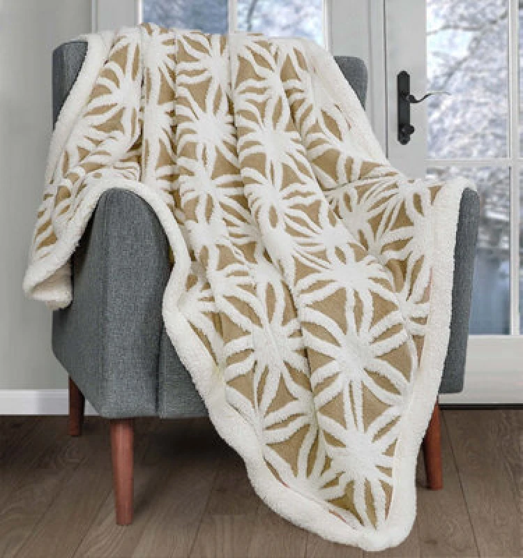 Image of Velosso Thermal Soft Jacquard Sherpa Backed Throw Blanket For Sofa, Bed, Couch - 150Cm X 200Cm - Latte