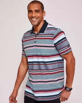 Image of Cotton Traders Mens Signature Short Sleeve Variated Stripe Polo Shirt in Blue