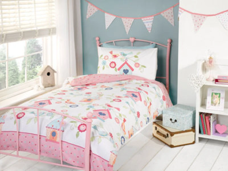 Image of Rapport Home Birds Houses Polycotton Duvet Set With Pillowcase Pink