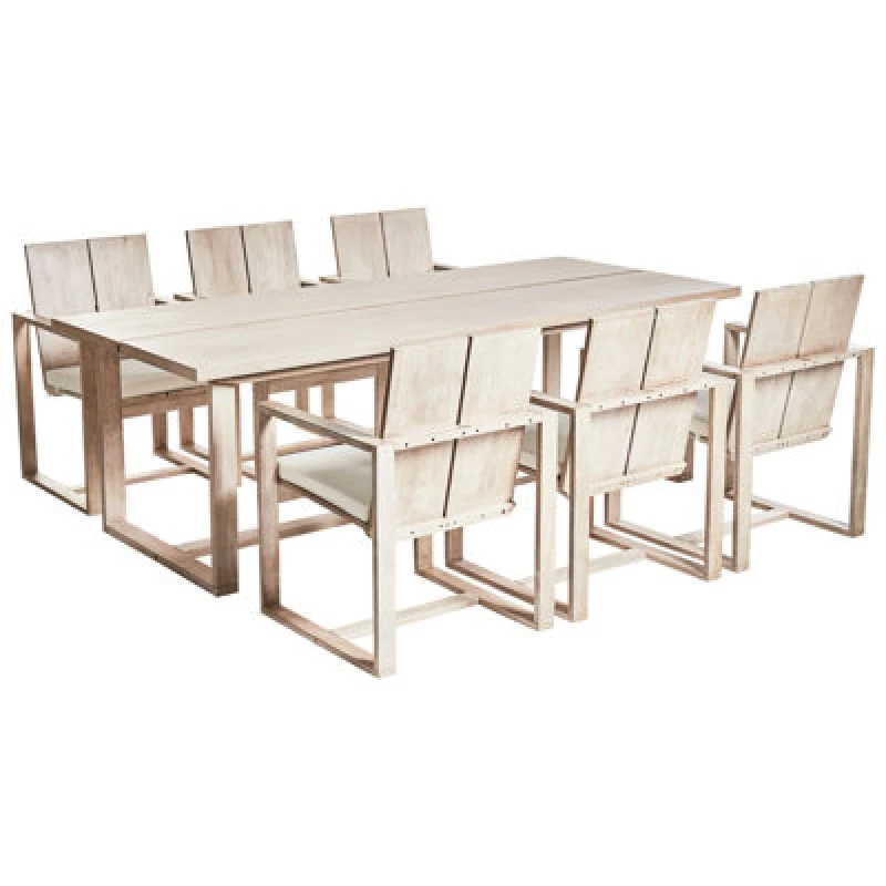 Image of Beliani Garden Dining Set 6 Seater Azzanello Acacia Wood Off-White
