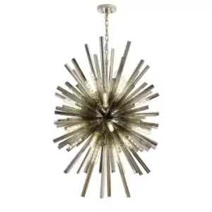 image of Hornby 32 Light E27, Vertical Oval Ceiling Pendant Polished Nickel, Smoke Glass