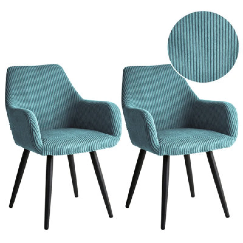 Image of Beliani Set Of 2 Dining Chairs Mori Corduroy Turquoise