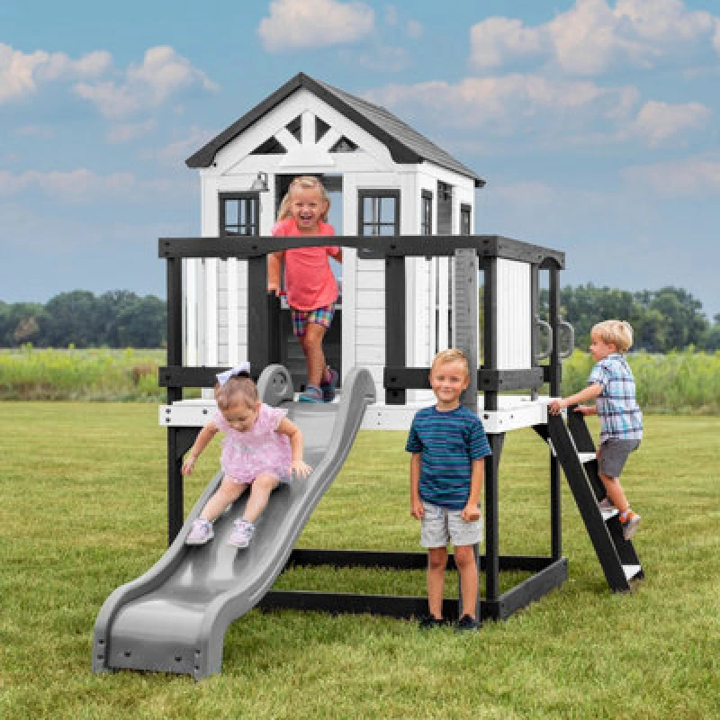Image of Backyard Discovery Sweetwater Heights Elevated Cedar Wooden Playhouse With Slide