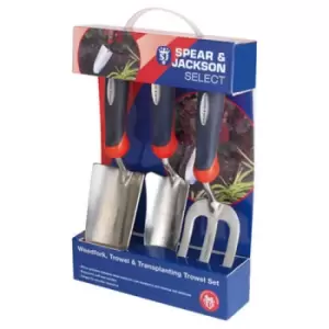 Image of Spear and Jackson 3 Piece Select Stainless Steel Hand Trowel and Weedfork Set