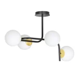 Image of Ragnar Black/Gold V1 Globe Ceiling Light with White Glass Shades, 4x E14