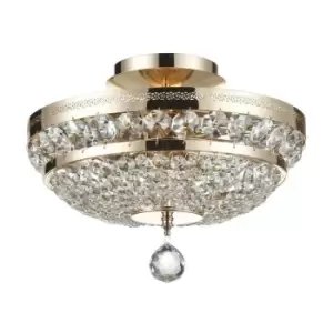 image of Ottilia Semi Flush Ceiling Lamp Gold & Crystal, 3 Light, E14