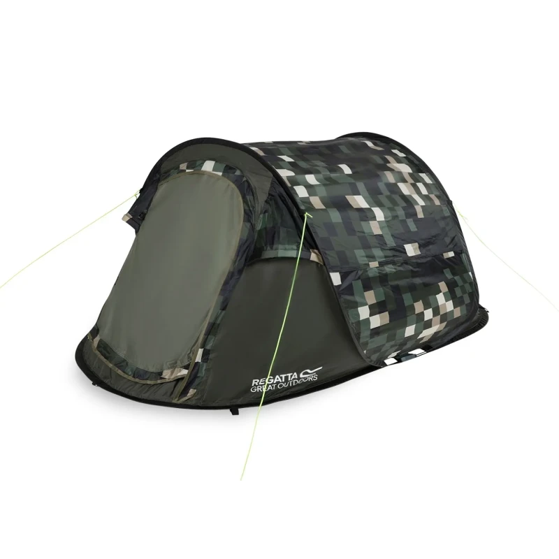 Image of Regatta Malawi V2 2 Pop Up Tent Pixelated Camo Print, Green RCE530 8A7000