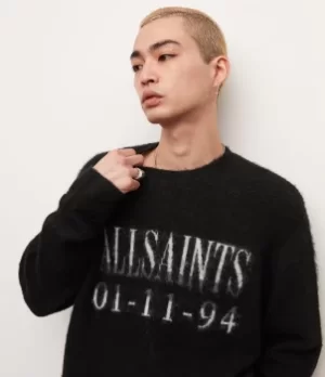 Image of AllSaints Mens Codex Crew Jumper, Black, Size: XL