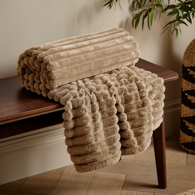 Image of Catherine Lansfield Catherine Lansfield 'Cosy Ribbed' Blanket Throw in Natural Size: 130cm x 170cm Natural 130cm x 170cm Unisex 5057681145594