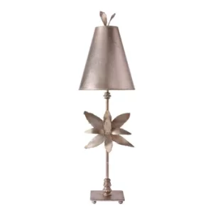 Image of Azalea 1 Light Table Lamp Silver Floral Leaves Design, E27