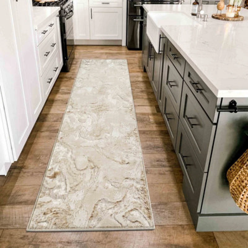 Image of Solarius Modern Living Room Rug - Abstract Area Rugs Beige - Runner 60X220 Cm