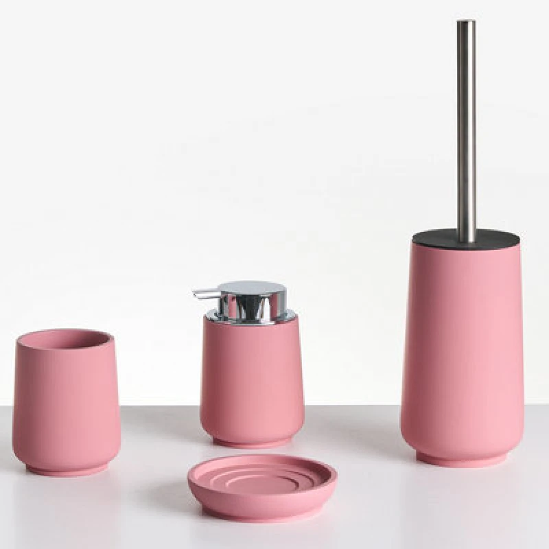 Image of Beliani 4 Piece Bathroom Accessories Set Suches Pink
