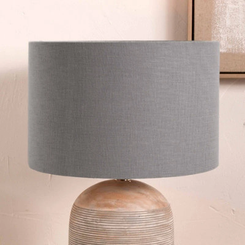 Image of Pacific Lifestyle 55Cm Grey Linen Drum Table Lampshade Self Lined Cylinder Floor Lamp Shade