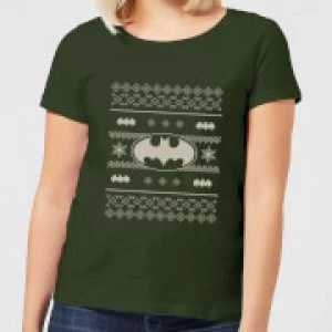 Image of DC Batman Knit Pattern Womens Christmas T-Shirt - Forest Green - L