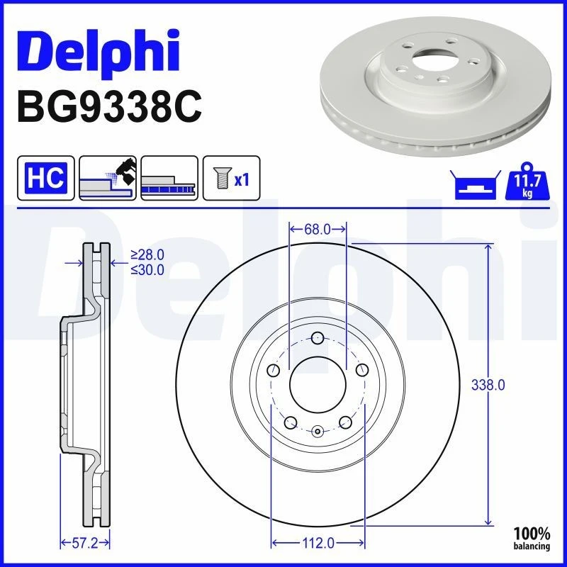 Image of DELPHI Brake disc DELPHI BG9338C
