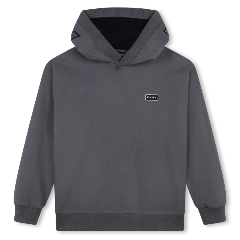 Image of DKNY Unisex Kids Logo Applique Pull Over Relaxed Fit Hoodie Charcoal 094 unisex 6Y