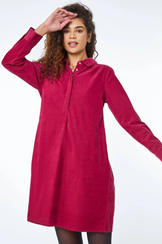 Image of Roman Womens Corduroy Tunic Shirt Dress in Wine Size: 10 Wine Female 10