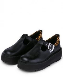Image of Kickers Kick Stack T-bar Flat Shoe, Black, Size 8, Women